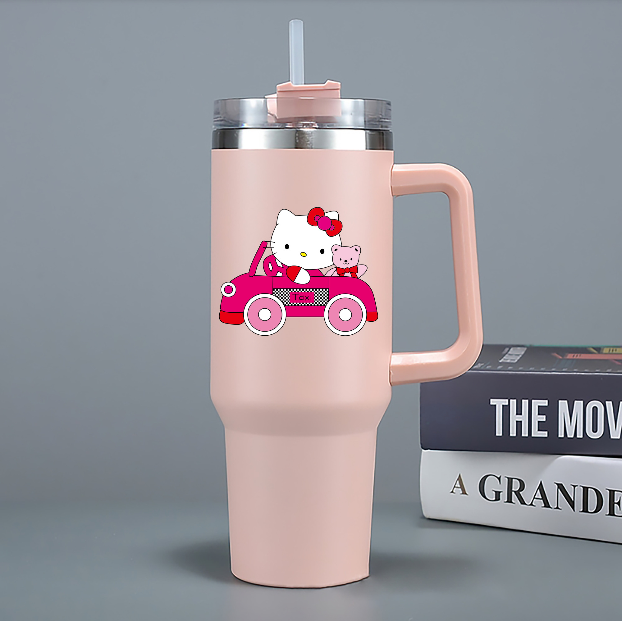 （画像用） Hello Kitty ハローキティ 1200mL車用タンブラー - クリスタルステッカー（プラスチックストロー付き）